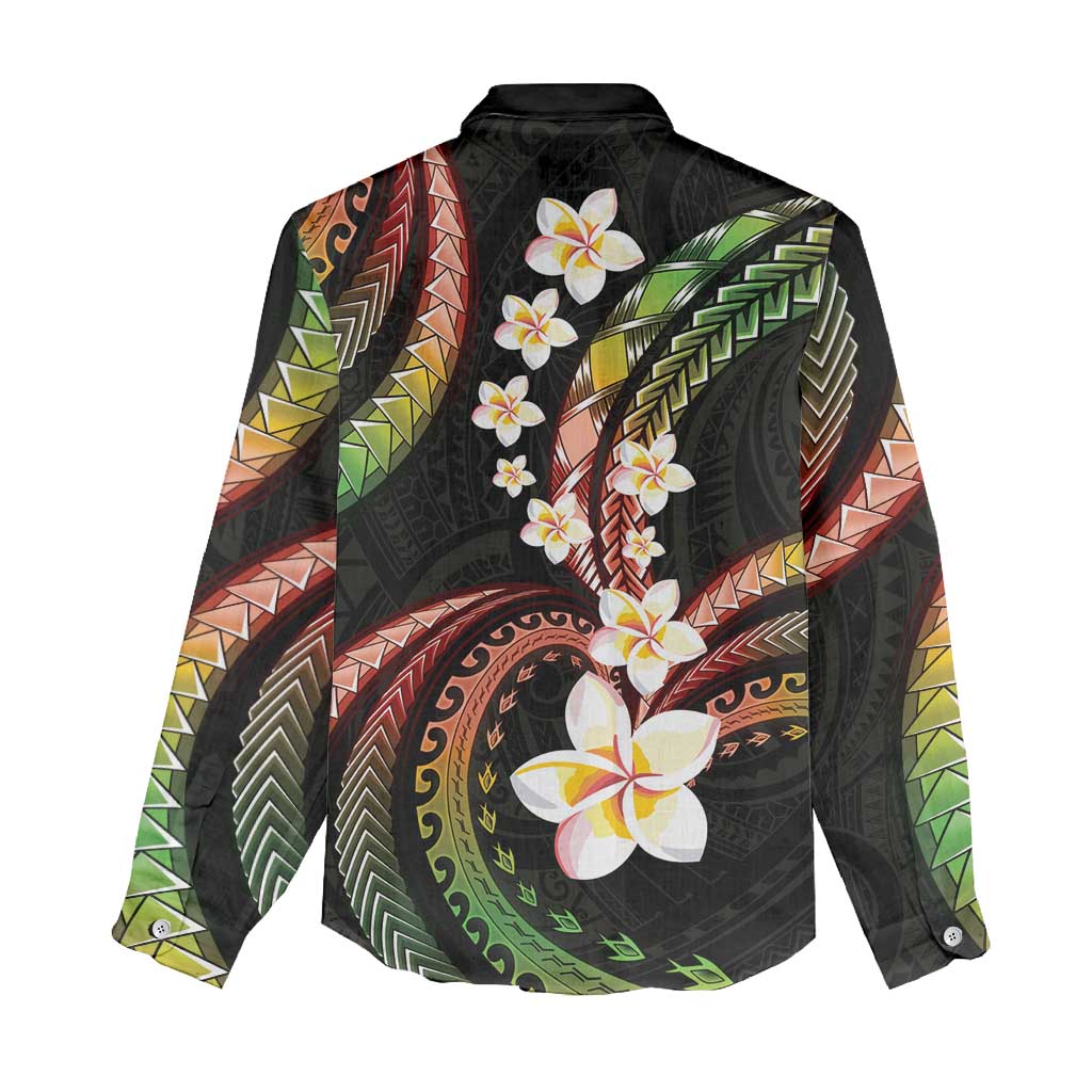 Hawaii Plumeria Reggae Women Casual Shirt Polynesian Pattern