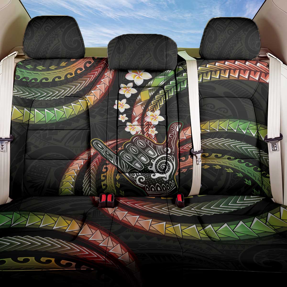 Hawaii Shaka Sign Back Car Seat Cover Fantastic Frangipani Reggae