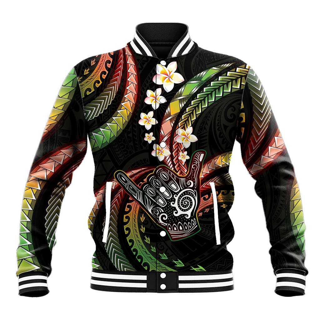 Hawaii Shaka Sign Baseball Jacket Fantastic Frangipani Reggae