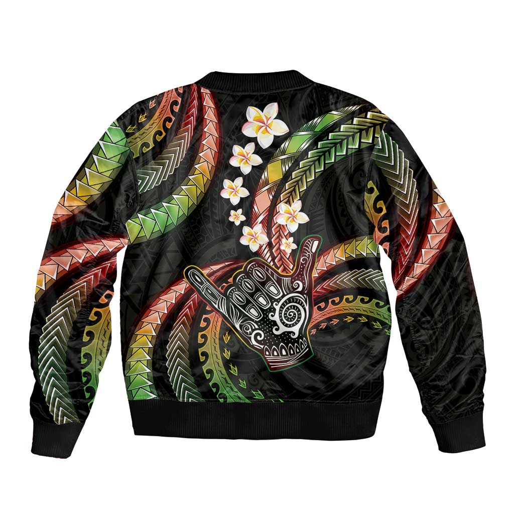 Hawaii Shaka Sign Bomber Jacket Fantastic Frangipani Reggae