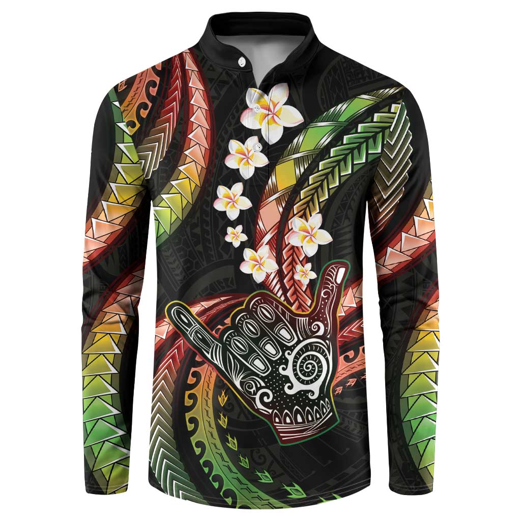 Hawaii Shaka Sign Button Sweatshirt Fantastic Frangipani Reggae