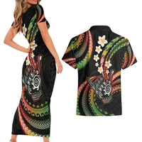 Hawaii Shaka Sign Couples Matching Short Sleeve Bodycon Dress and Hawaiian Shirt Fantastic Frangipani Reggae