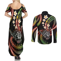 Hawaii Shaka Sign Couples Matching Summer Maxi Dress and Long Sleeve Button Shirt Fantastic Frangipani Reggae