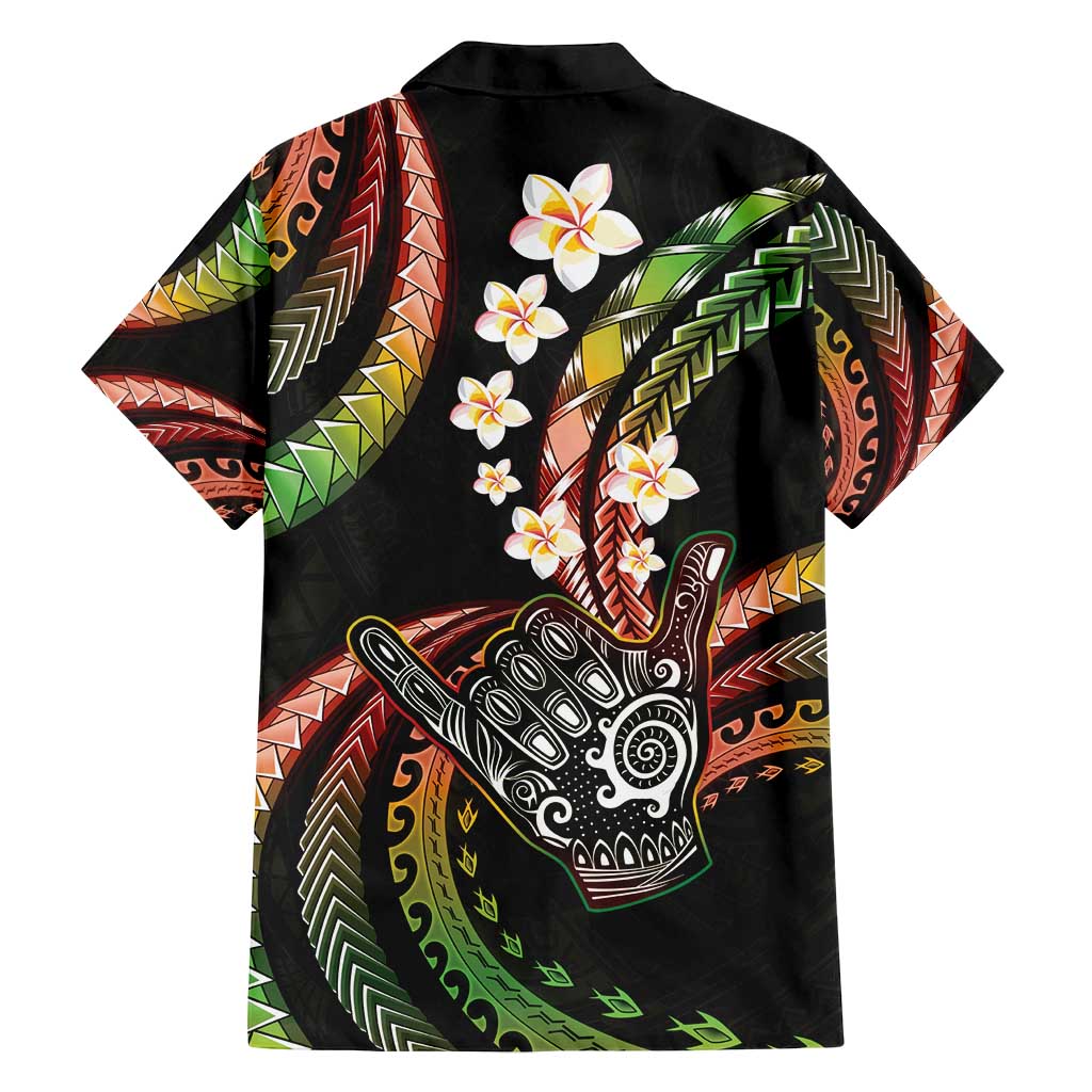 Hawaii Shaka Sign Family Matching Long Sleeve Bodycon Dress and Hawaiian Shirt Fantastic Frangipani Reggae