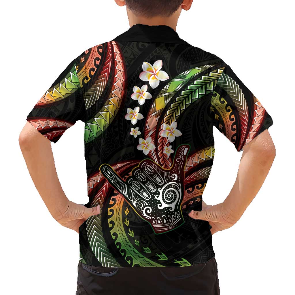 Hawaii Shaka Sign Family Matching Short Sleeve Bodycon Dress and Hawaiian Shirt Fantastic Frangipani Reggae