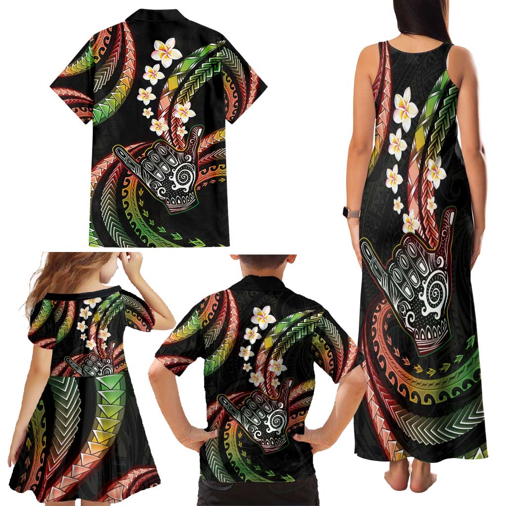 Hawaii Shaka Sign Family Matching Tank Maxi Dress and Hawaiian Shirt Fantastic Frangipani Reggae