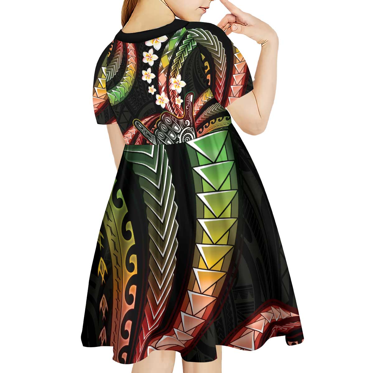 Hawaii Shaka Sign Kid Short Sleeve Dress Fantastic Frangipani Reggae