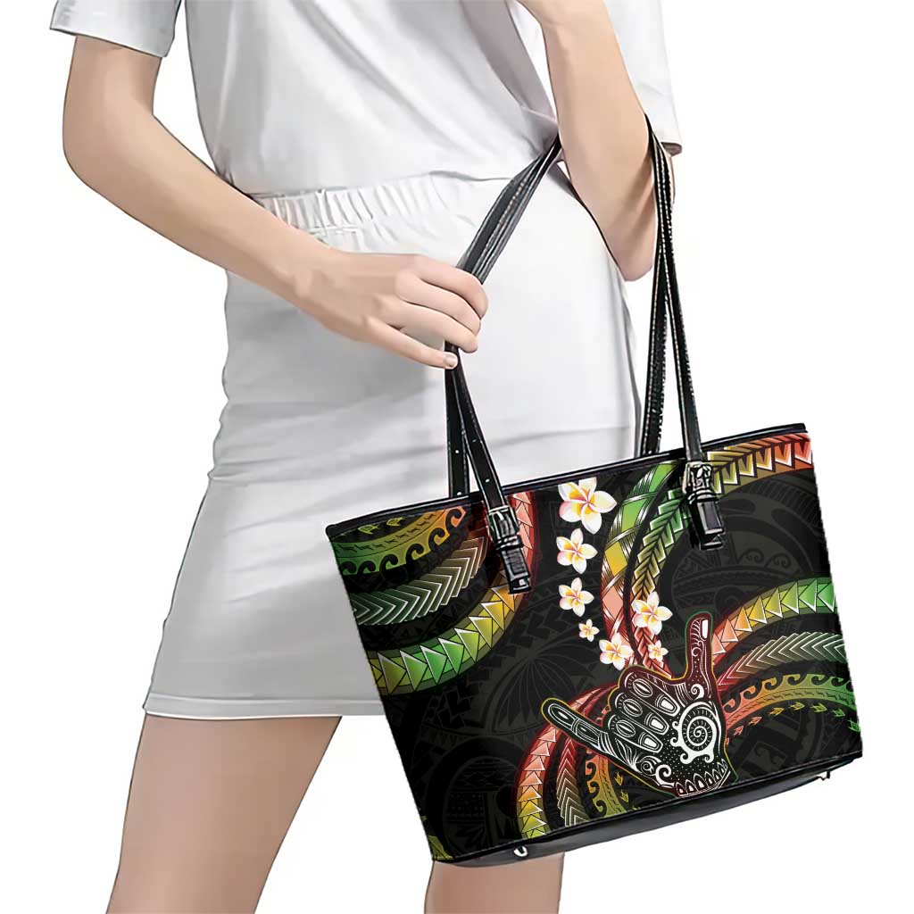 Hawaii Shaka Sign Leather Tote Bag Fantastic Frangipani Reggae