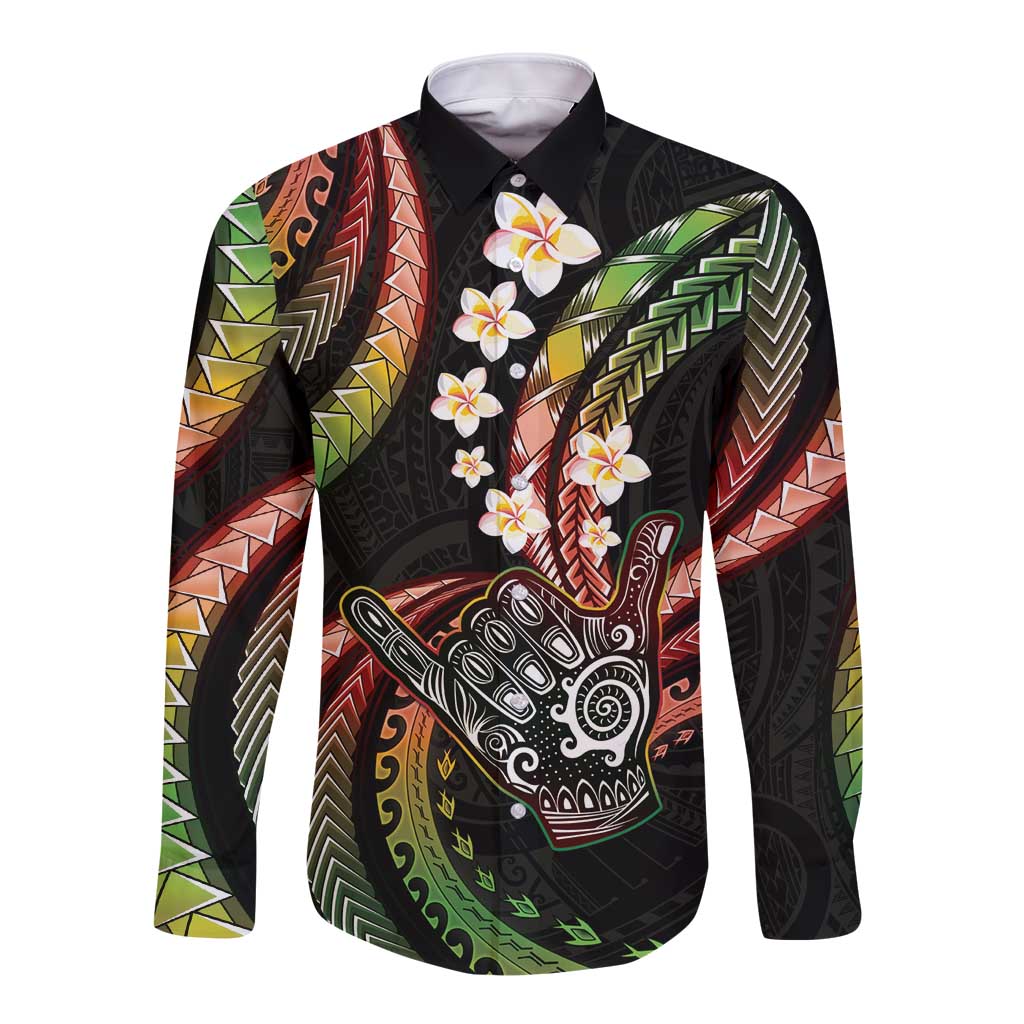 Hawaii Shaka Sign Long Sleeve Button Shirt Fantastic Frangipani Reggae