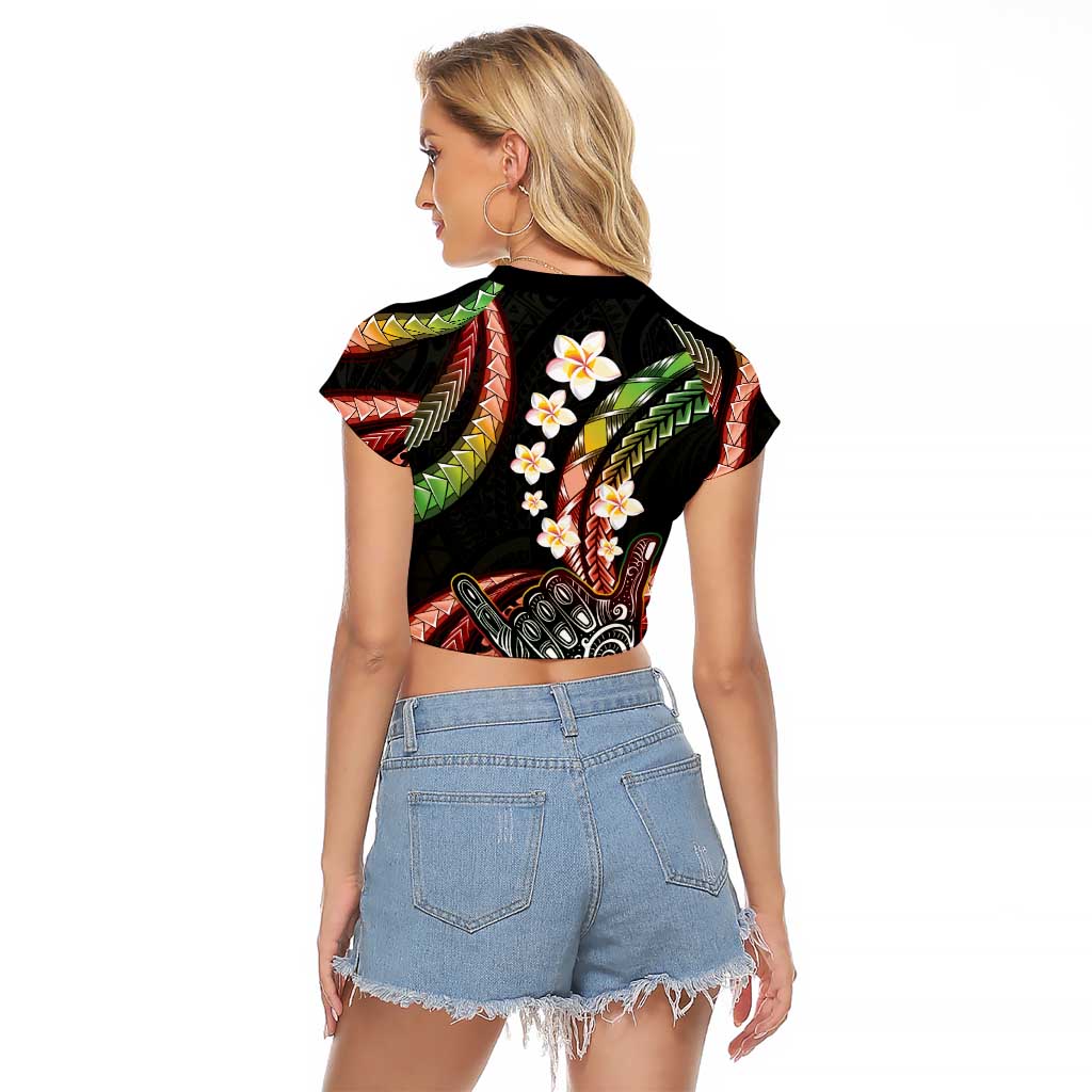 Hawaii Shaka Sign Raglan Cropped T Shirt Fantastic Frangipani Reggae