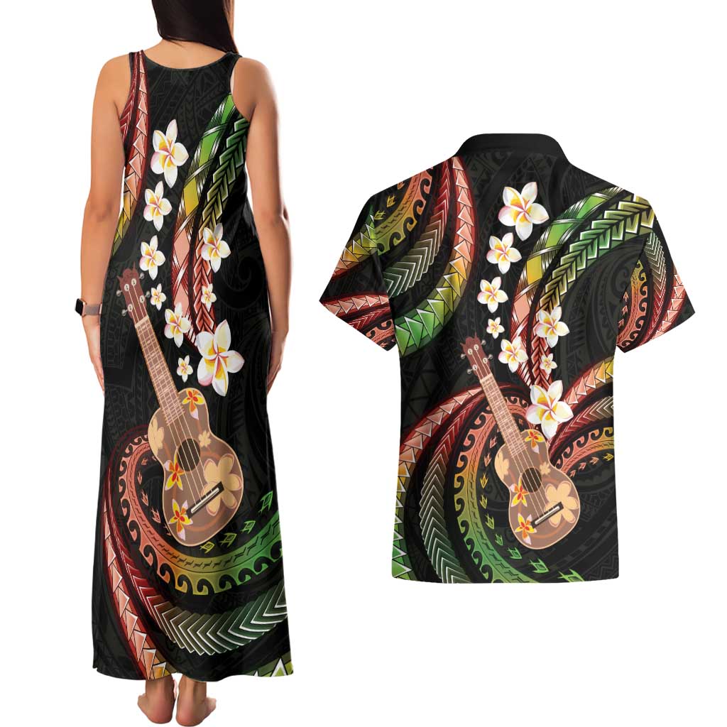 Hawaiian Ukulele Couples Matching Tank Maxi Dress and Hawaiian Shirt Jawaiian Fantastic Plumeria