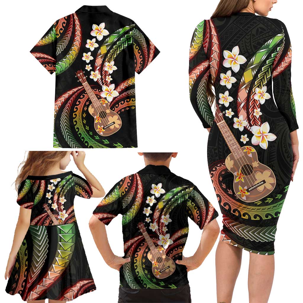Hawaiian Ukulele Family Matching Long Sleeve Bodycon Dress and Hawaiian Shirt Jawaiian Fantastic Plumeria LT01 - Polynesian Pride