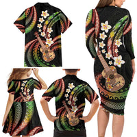 Hawaiian Ukulele Family Matching Long Sleeve Bodycon Dress and Hawaiian Shirt Jawaiian Fantastic Plumeria LT01 - Polynesian Pride