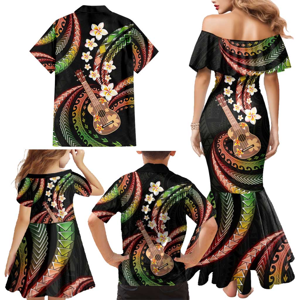 Hawaiian Ukulele Family Matching Mermaid Dress and Hawaiian Shirt Jawaiian Fantastic Plumeria LT01 - Polynesian Pride