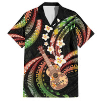 Hawaiian Ukulele Family Matching Off Shoulder Short Dress and Hawaiian Shirt Jawaiian Fantastic Plumeria
