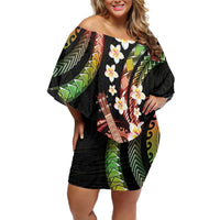 Hawaiian Ukulele Family Matching Off Shoulder Short Dress and Hawaiian Shirt Jawaiian Fantastic Plumeria