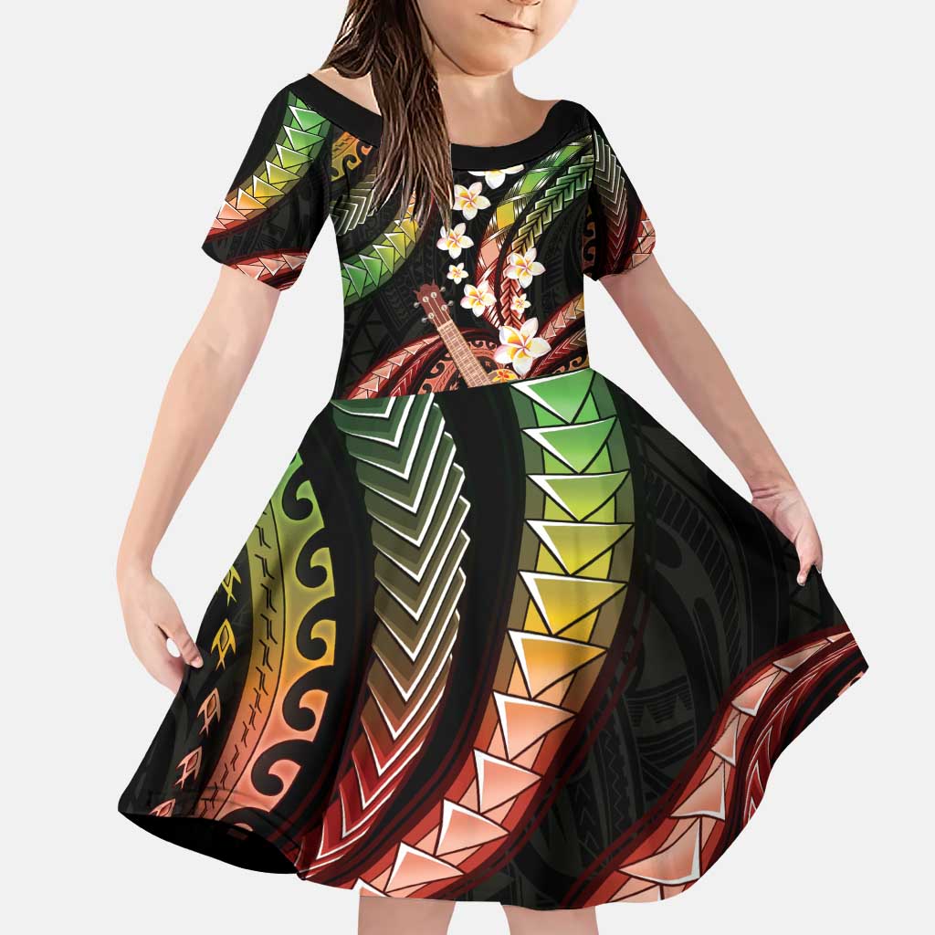 Hawaiian Ukulele Family Matching Puletasi and Hawaiian Shirt Jawaiian Fantastic Plumeria LT01 Daughter's Dress Reggae - Polynesian Pride