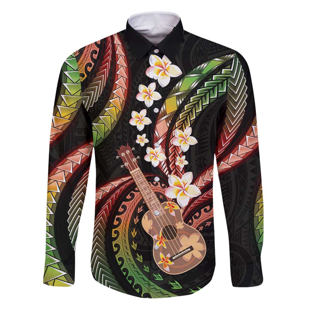 Hawaiian Ukulele Family Matching Puletasi and Hawaiian Shirt Jawaiian Fantastic Plumeria LT01 Dad's Shirt - Long Sleeve Reggae - Polynesian Pride