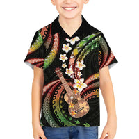 Hawaiian Ukulele Family Matching Short Sleeve Bodycon Dress and Hawaiian Shirt Jawaiian Fantastic Plumeria LT01 Son's Shirt Reggae - Polynesian Pride