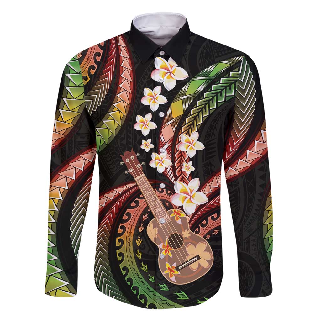 Hawaiian Ukulele Family Matching Summer Maxi Dress and Hawaiian Shirt Jawaiian Fantastic Plumeria LT01 Dad's Shirt - Long Sleeve Reggae - Polynesian Pride