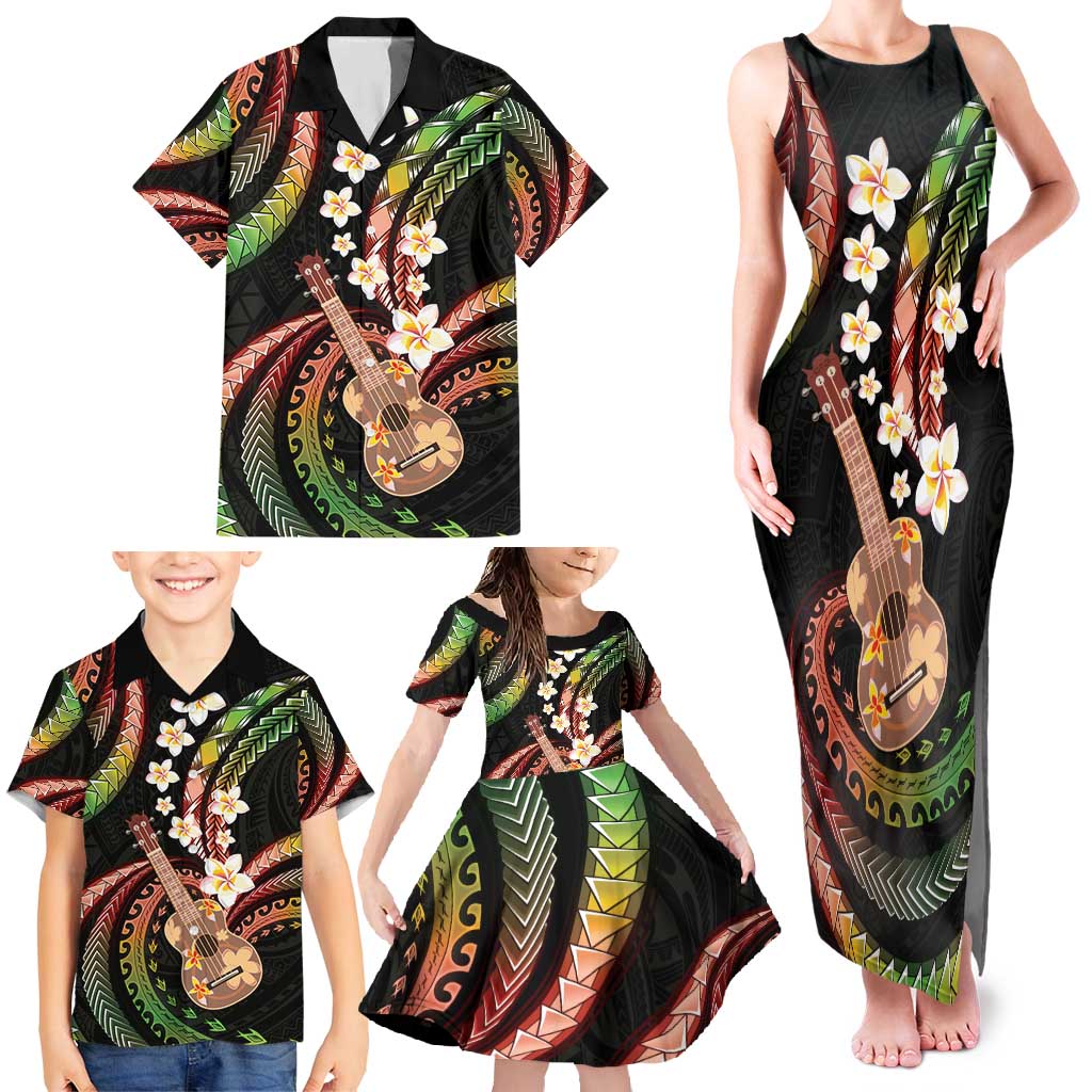Hawaiian Ukulele Family Matching Tank Maxi Dress and Hawaiian Shirt Jawaiian Fantastic Plumeria LT01 - Polynesian Pride