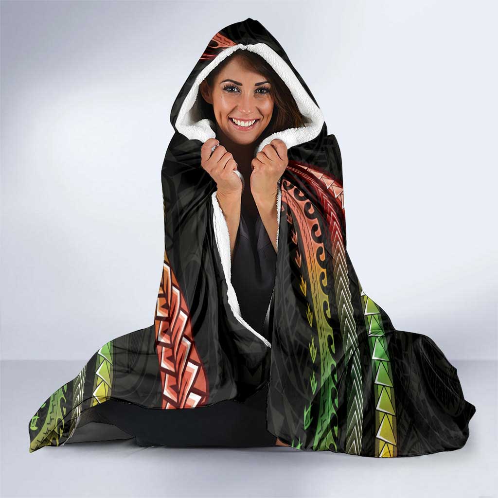 Hawaiian Ukulele Hooded Blanket Jawaiian Fantastic Plumeria