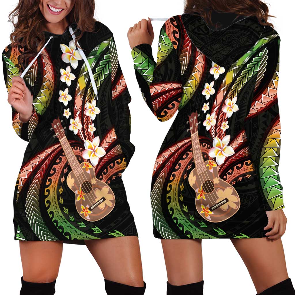 Hawaiian Ukulele Hoodie Dress Jawaiian Fantastic Plumeria