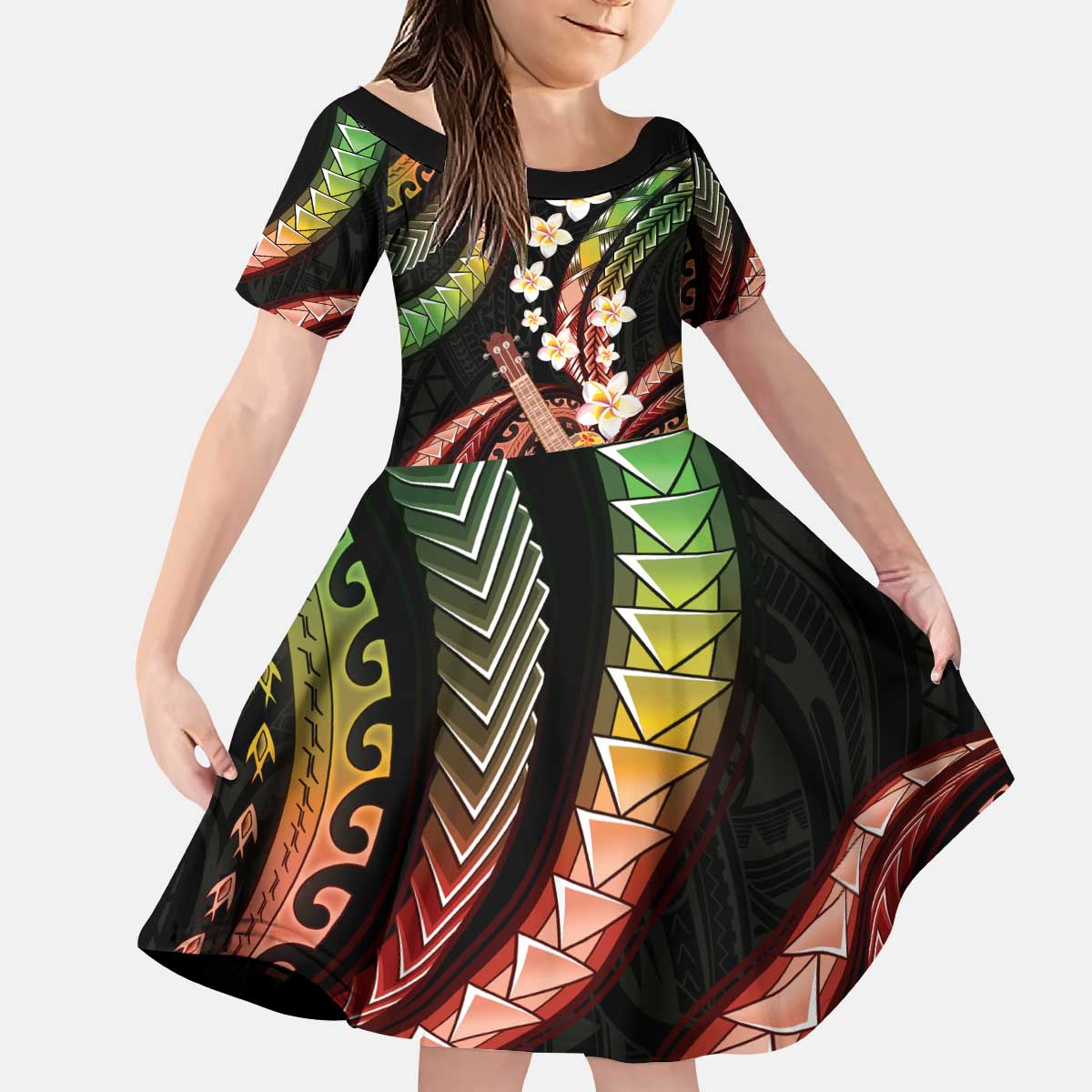 Hawaiian Ukulele Kid Short Sleeve Dress Jawaiian Fantastic Plumeria LT01 KID Reggae - Polynesian Pride