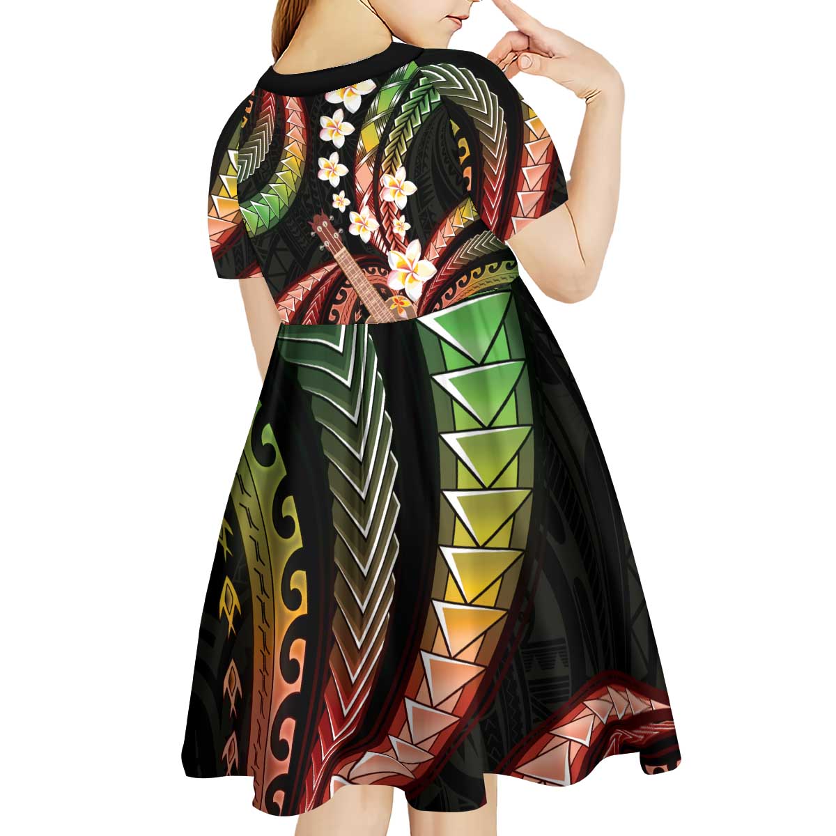 Hawaiian Ukulele Kid Short Sleeve Dress Jawaiian Fantastic Plumeria LT01 - Polynesian Pride