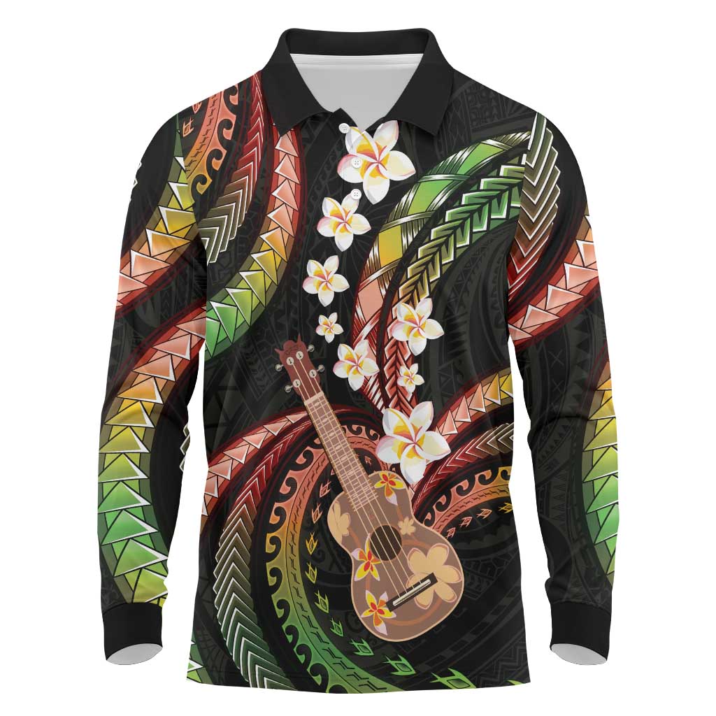 Hawaiian Ukulele Long Sleeve Polo Shirt Jawaiian Fantastic Plumeria LT01 Reggae - Polynesian Pride