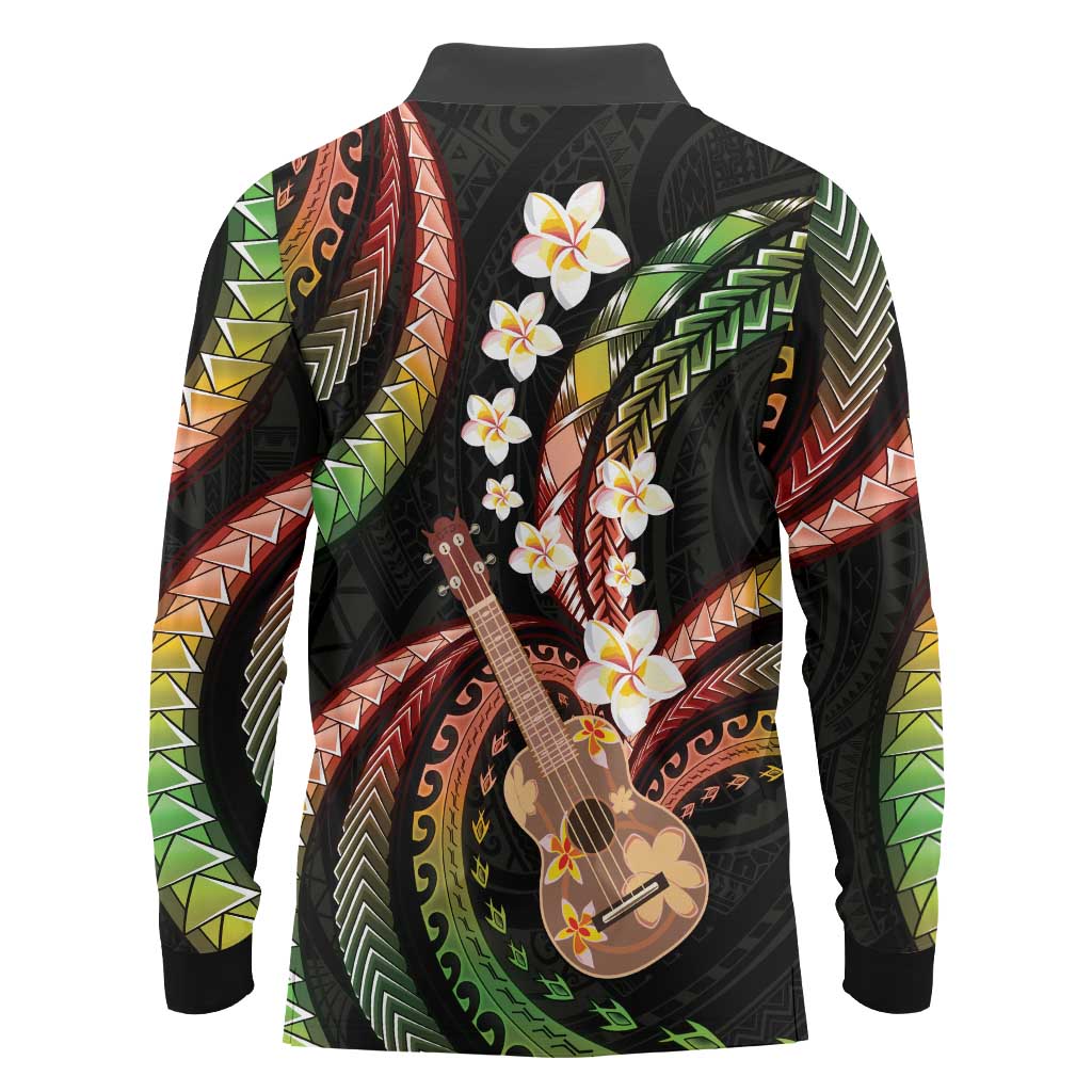 Hawaiian Ukulele Long Sleeve Polo Shirt Jawaiian Fantastic Plumeria LT01 - Polynesian Pride