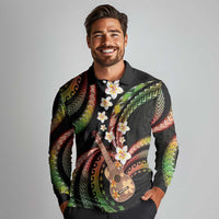 Hawaiian Ukulele Long Sleeve Polo Shirt Jawaiian Fantastic Plumeria LT01 - Polynesian Pride