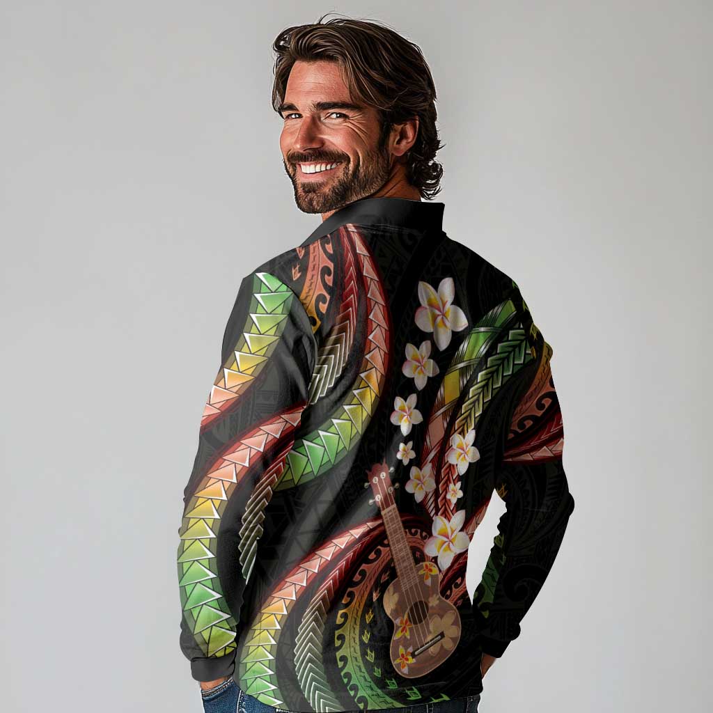 Hawaiian Ukulele Long Sleeve Polo Shirt Jawaiian Fantastic Plumeria LT01 - Polynesian Pride
