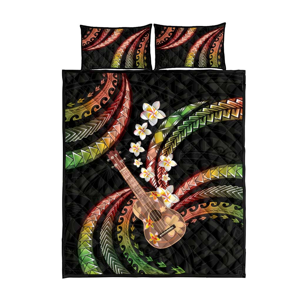 Hawaiian Ukulele Quilt Bed Set Jawaiian Fantastic Plumeria