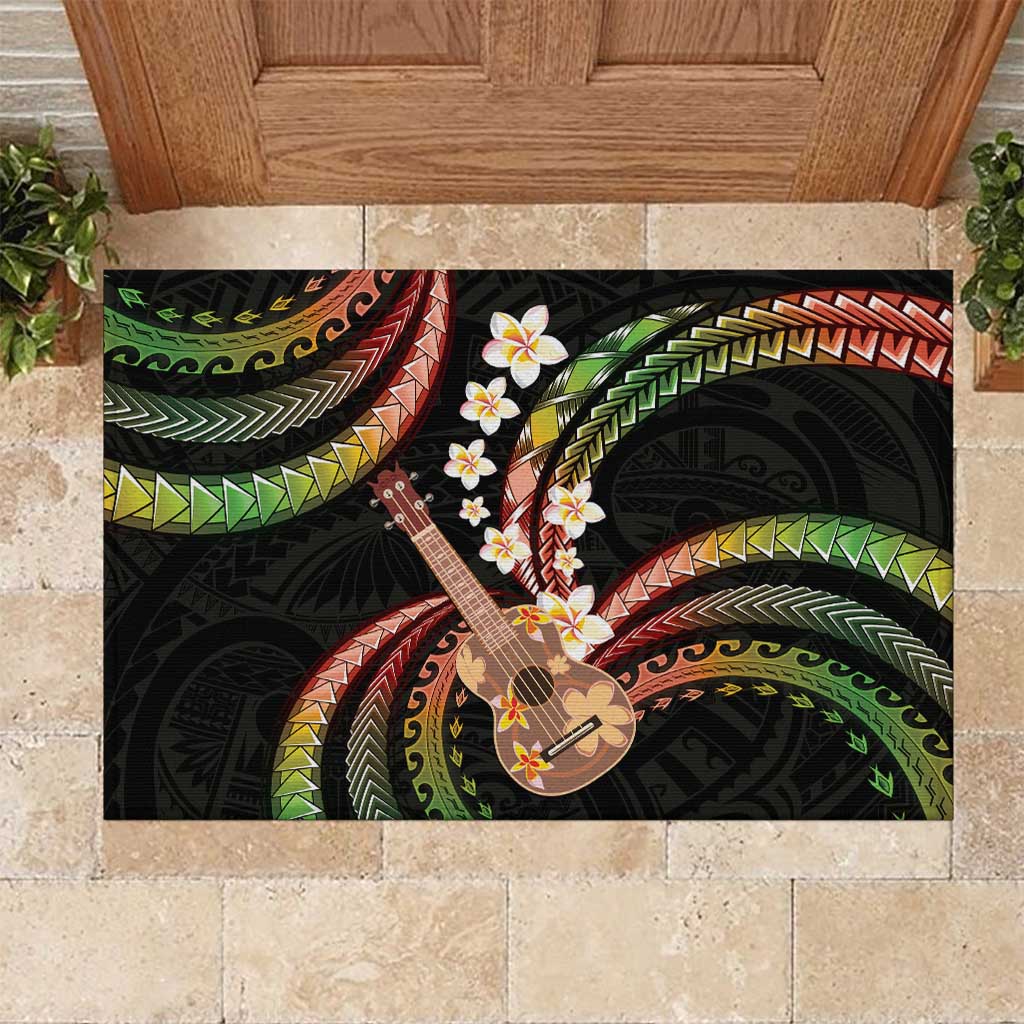 Hawaiian Ukulele Rubber Doormat Jawaiian Fantastic Plumeria