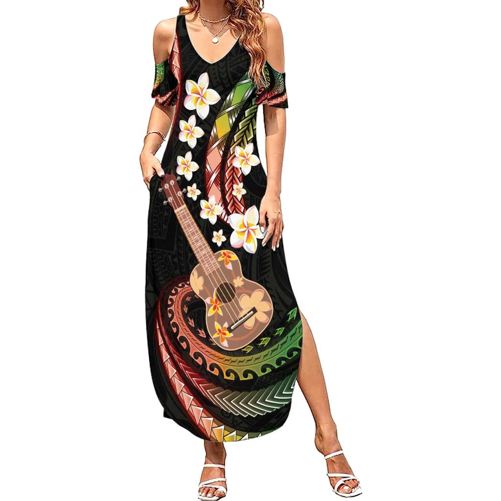 Hawaiian Ukulele Summer Maxi Dress Jawaiian Fantastic Plumeria