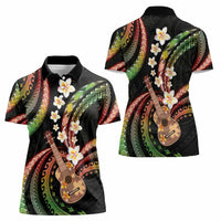 Hawaiian Ukulele Women Polo Shirt Jawaiian Fantastic Plumeria