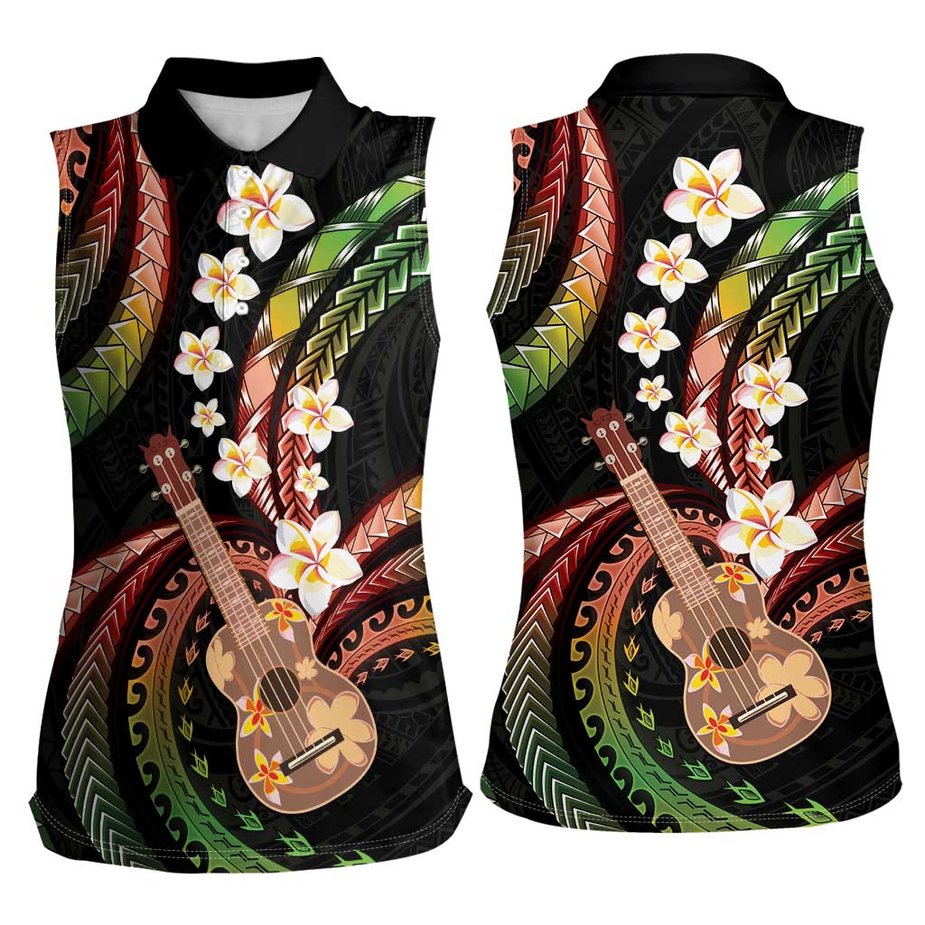 Hawaiian Ukulele Women Sleeveless Polo Shirt Jawaiian Fantastic Plumeria LT01 - Polynesian Pride