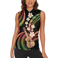 Hawaiian Ukulele Women Sleeveless Polo Shirt Jawaiian Fantastic Plumeria LT01 - Polynesian Pride