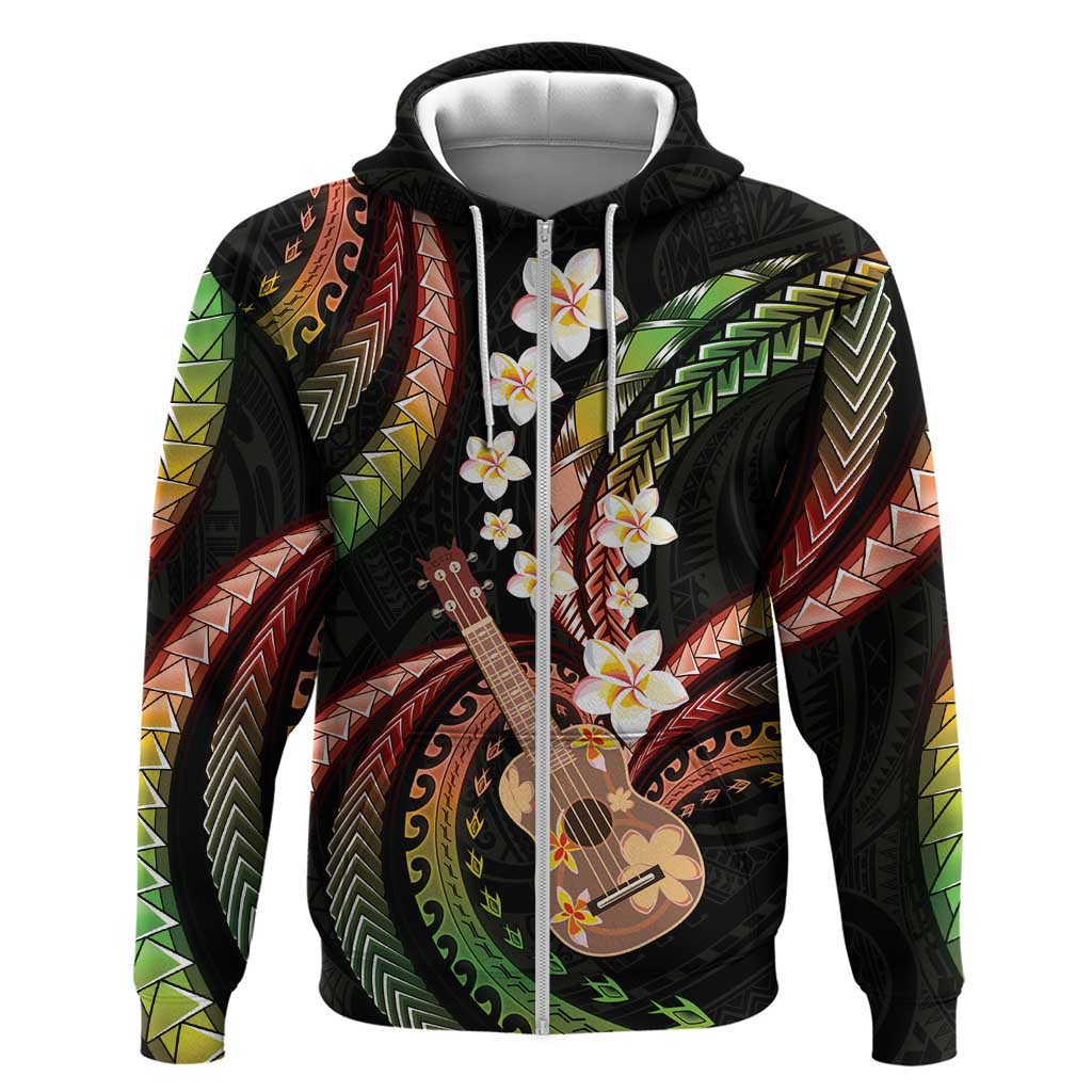Hawaiian Ukulele Zip Hoodie Jawaiian Fantastic Plumeria LT01 Zip Hoodie Reggae - Polynesian Pride