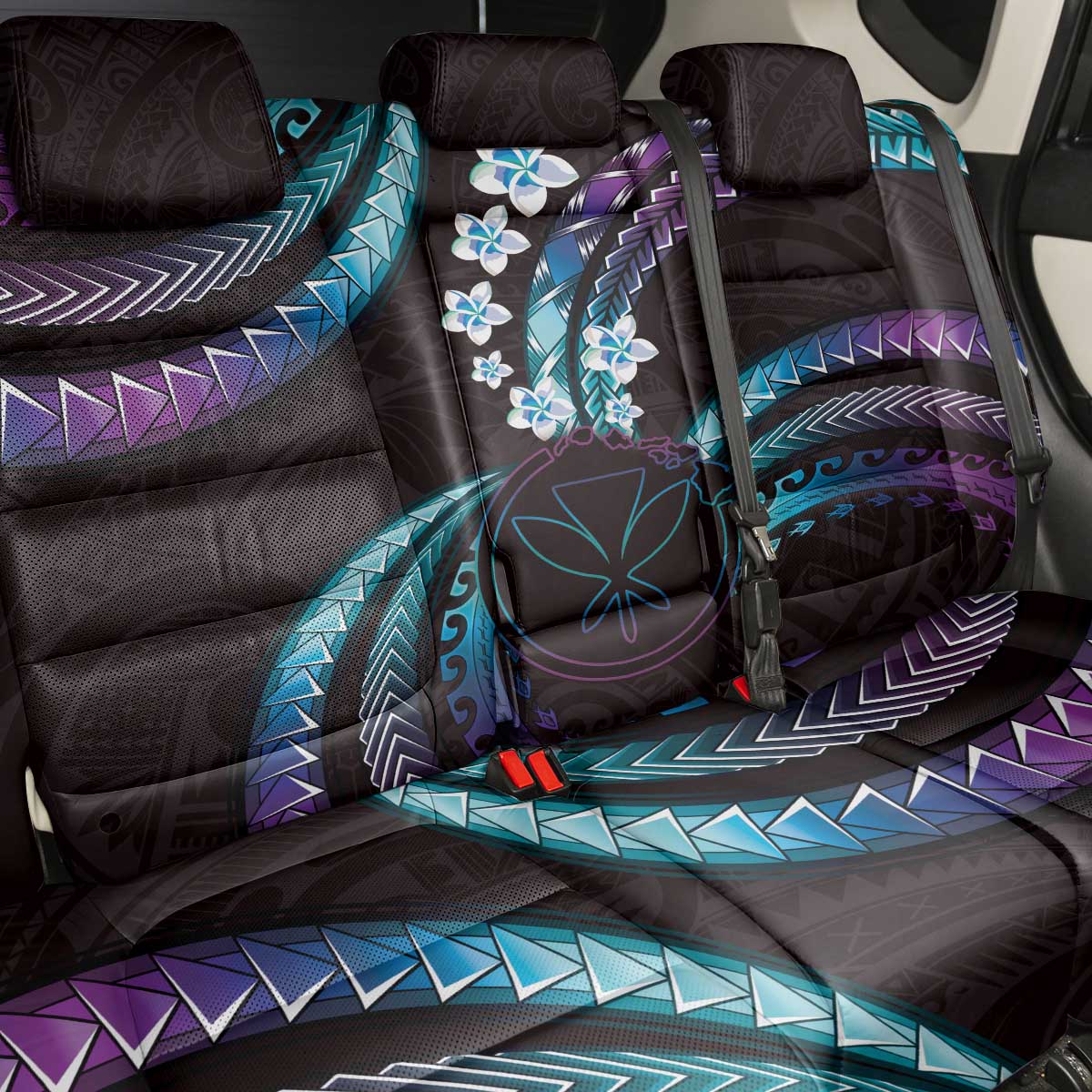 Hawaii Map Kanaka Maoli Back Car Seat Cover Fantastic Frangipani Amethyst Gradient