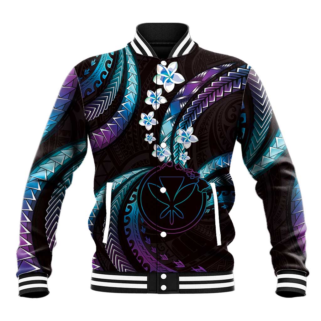 Hawaii Map Kanaka Maoli Baseball Jacket Fantastic Frangipani Amethyst Gradient