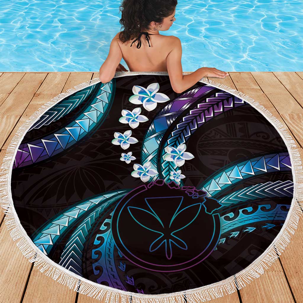Hawaii Map Kanaka Maoli Beach Blanket Fantastic Frangipani Amethyst Gradient LT01 - Polynesian Pride