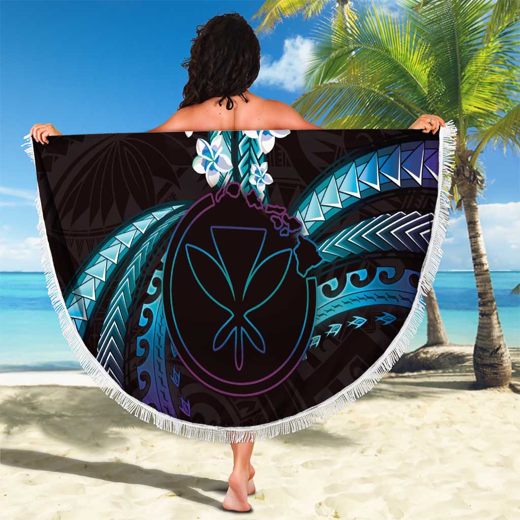 Hawaii Map Kanaka Maoli Beach Blanket Fantastic Frangipani Amethyst Gradient LT01 - Polynesian Pride