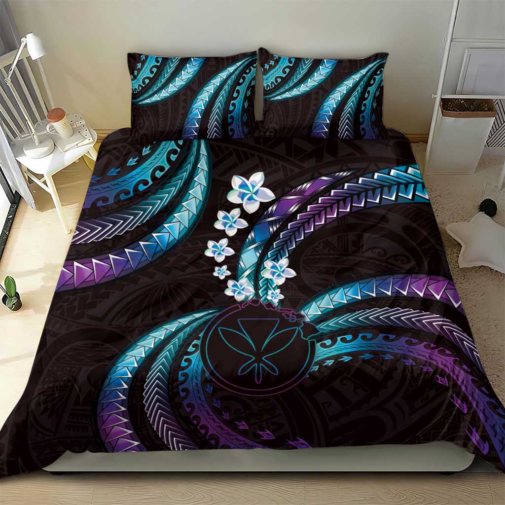 Hawaii Map Kanaka Maoli Bedding Set Fantastic Frangipani Amethyst Gradient