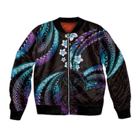 Hawaii Map Kanaka Maoli Bomber Jacket Fantastic Frangipani Amethyst Gradient LT01 Unisex Purple - Polynesian Pride