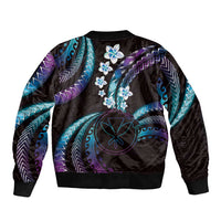 Hawaii Map Kanaka Maoli Bomber Jacket Fantastic Frangipani Amethyst Gradient LT01 - Polynesian Pride