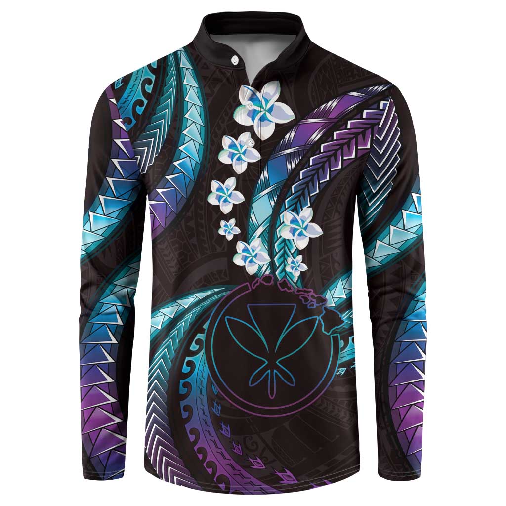 Hawaii Map Kanaka Maoli Button Sweatshirt Fantastic Frangipani Amethyst Gradient
