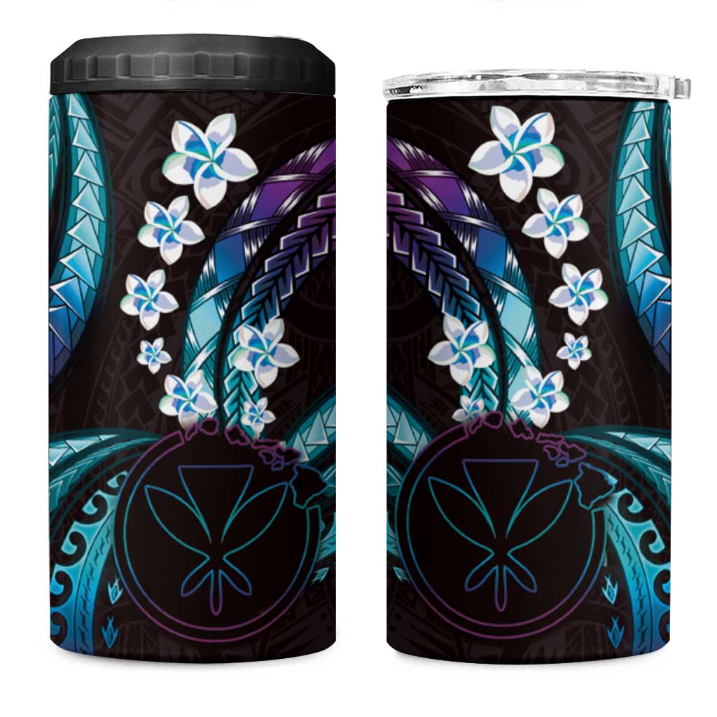 Hawaii Map Kanaka Maoli 4 in 1 Can Cooler Tumbler Fantastic Frangipani Amethyst Gradient