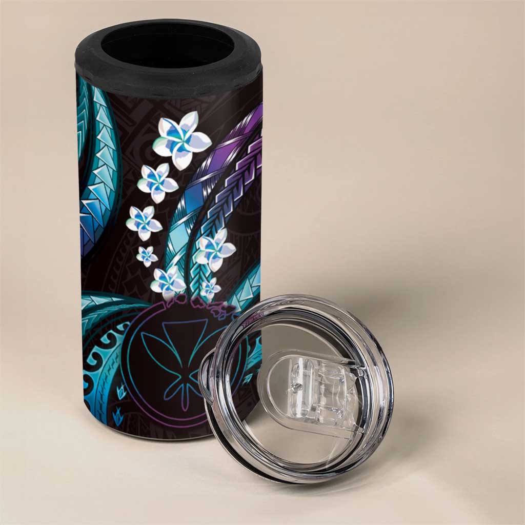 Hawaii Map Kanaka Maoli 4 in 1 Can Cooler Tumbler Fantastic Frangipani Amethyst Gradient